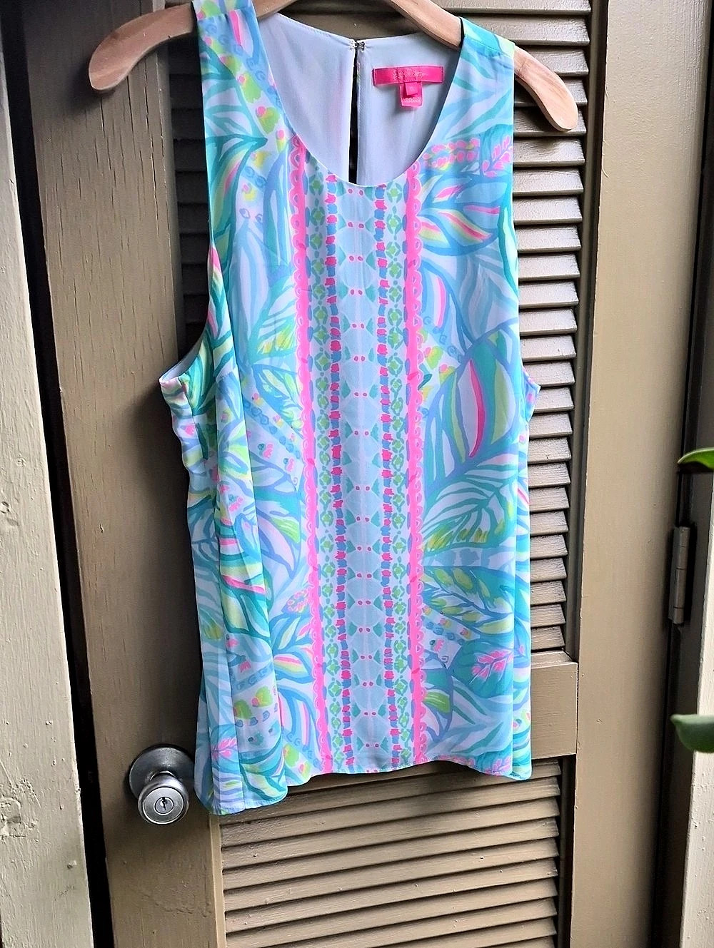 Lilly Pulitzer Womens Lyle Top Maraca My World Eng Blue & Pink Size XL Like New